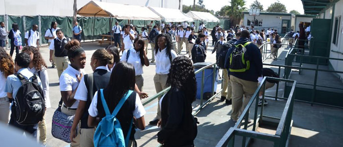 Students talking in the courtyard