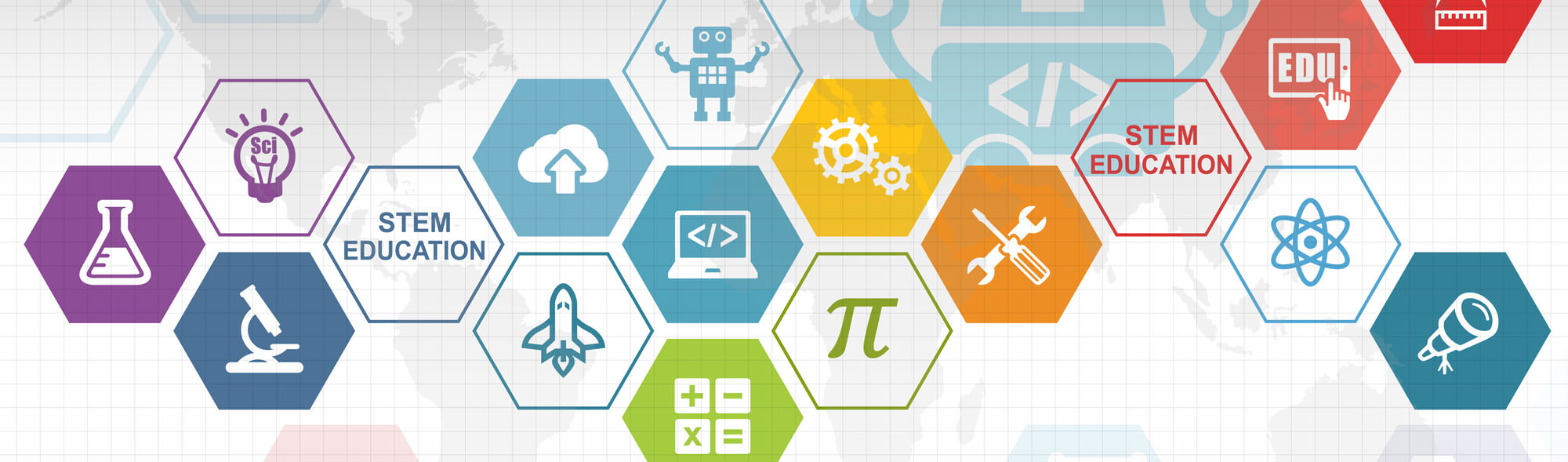 Icons and graphics related to STEM subjects